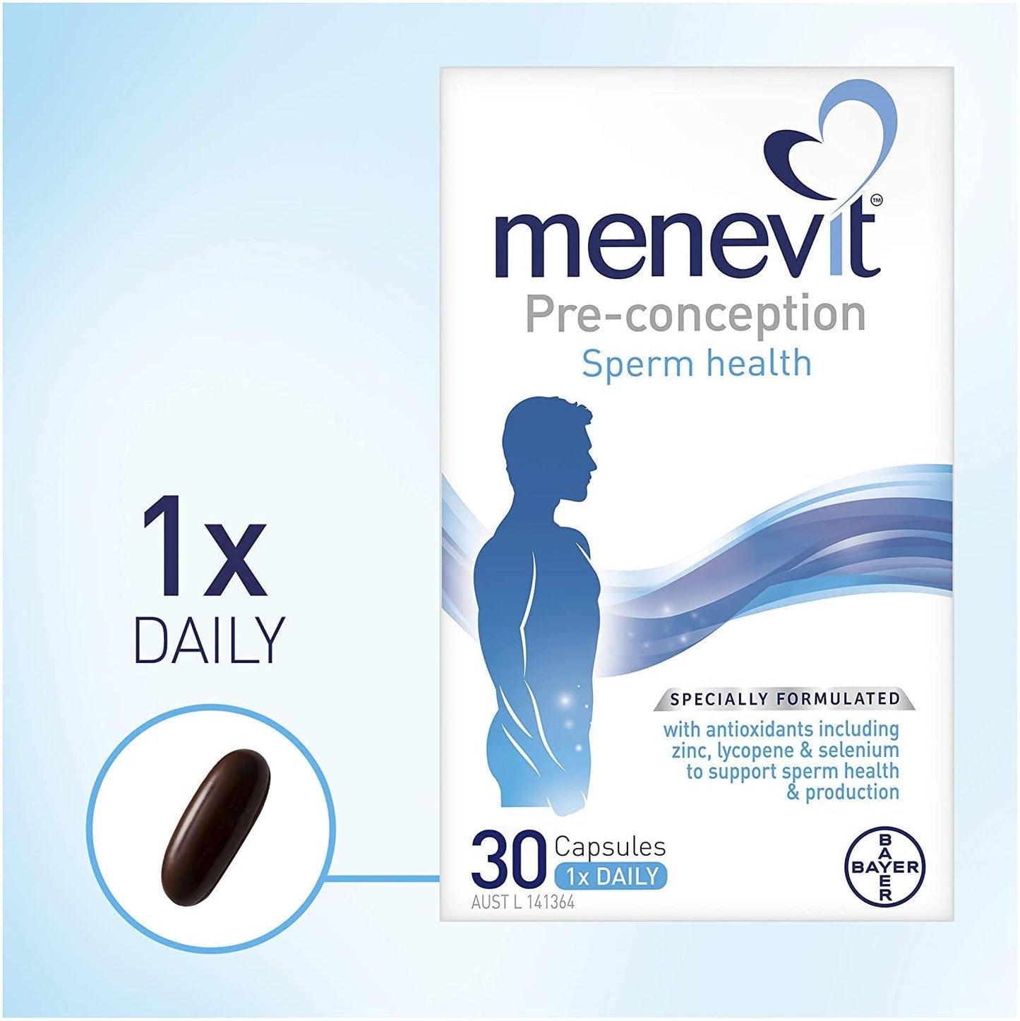MENEVIT Male Fertility Supplement Capsulesx, White and Blue, Gray, 30 Count