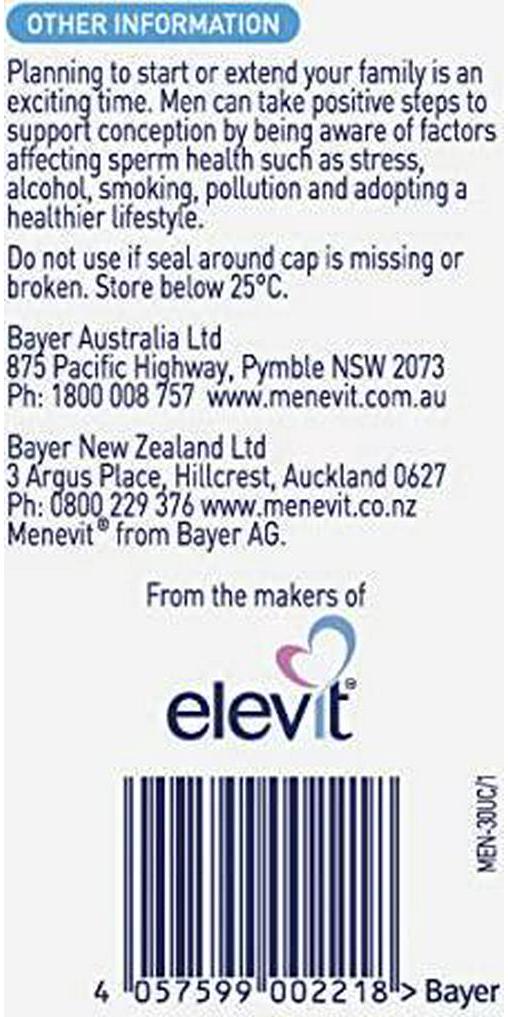 MENEVIT Male Fertility Supplement Capsulesx, White and Blue, Gray, 30 Count