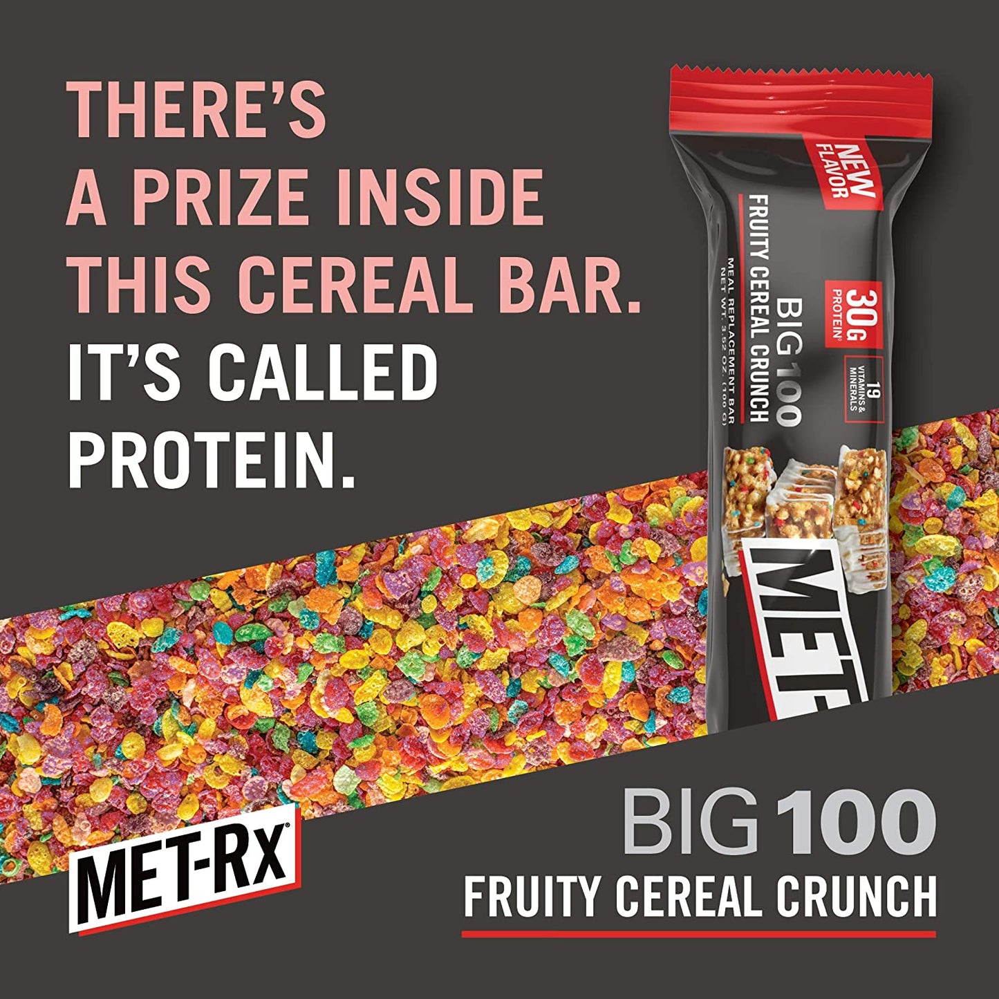 MET-Rx Big 100 Colossal Protein Bars, Fruity Cereal Crunch Meal Replacement Bars, 9 Count
