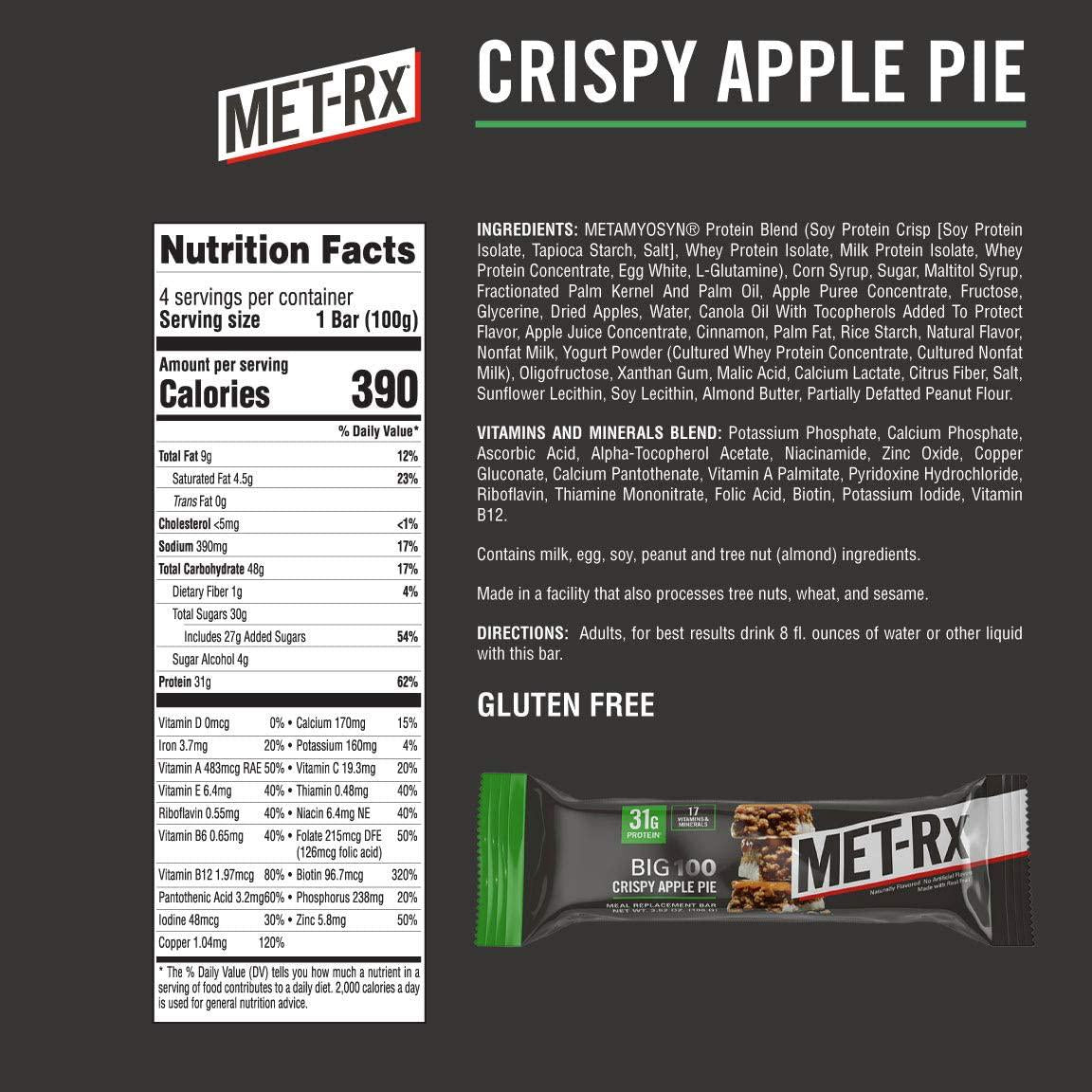 MET-Rx Big 100 Colossal Crispy Apple Pie, 4 count Value Pack