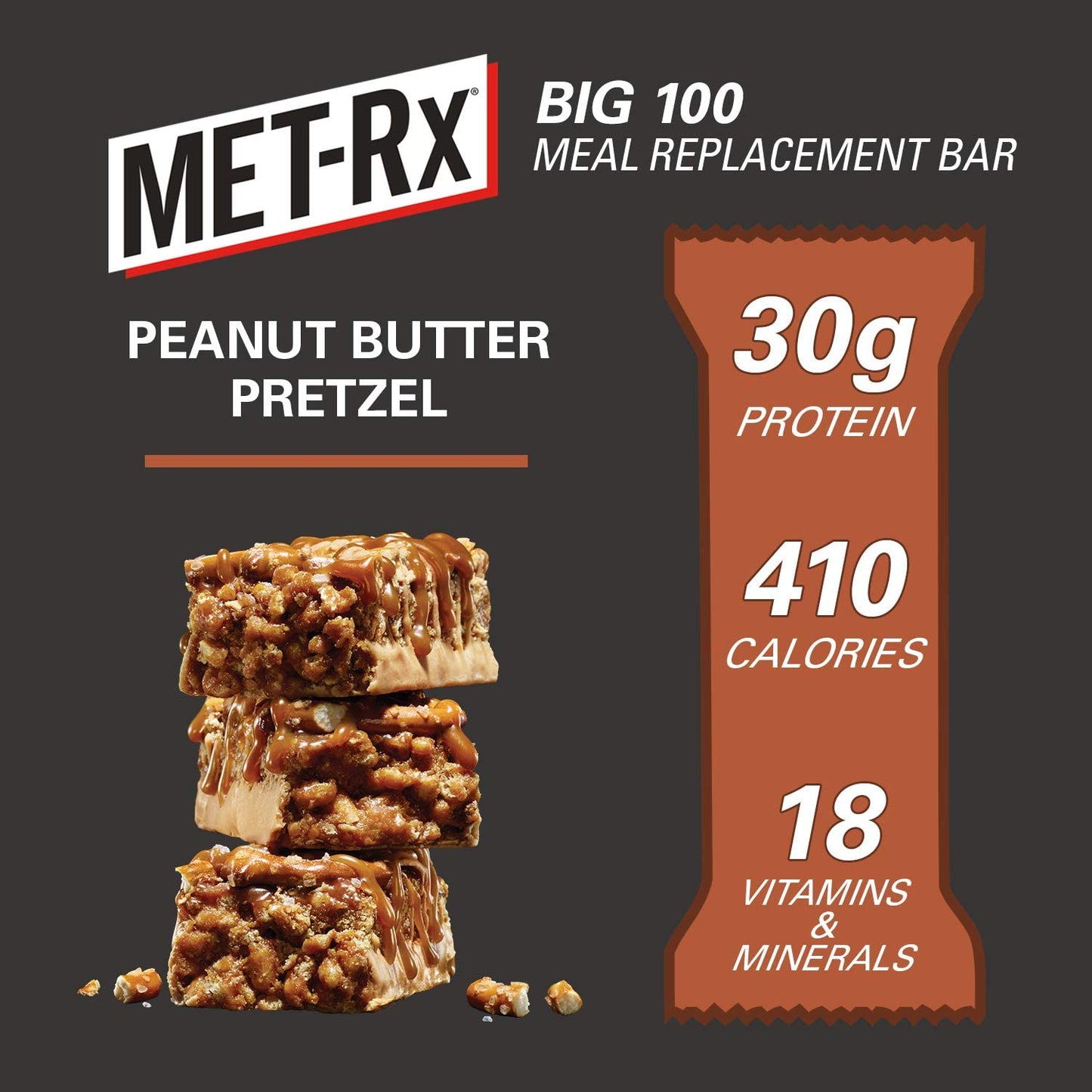 MET-Rx Big 100 Colossal Peanut Butter Pretzel, 100 gram, 9 count