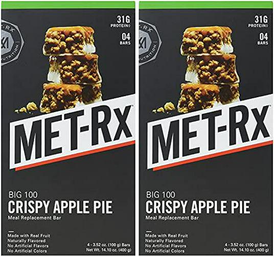 MET-Rx Big 100 Protein Bar, Meal Replacement, 30G Protein, Gluten Free, Crispy Apple Pie, 3.52 oz. ea, 8 Count (Packaging May Vary)