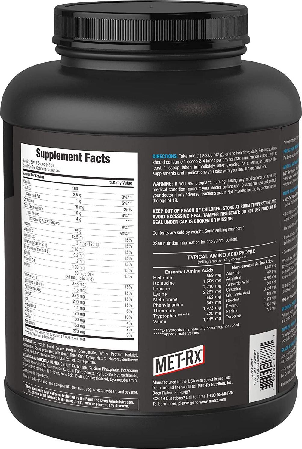 MET-Rx Natural Whey Protein Powder, Chocolate Protein Powder, 5 Lb