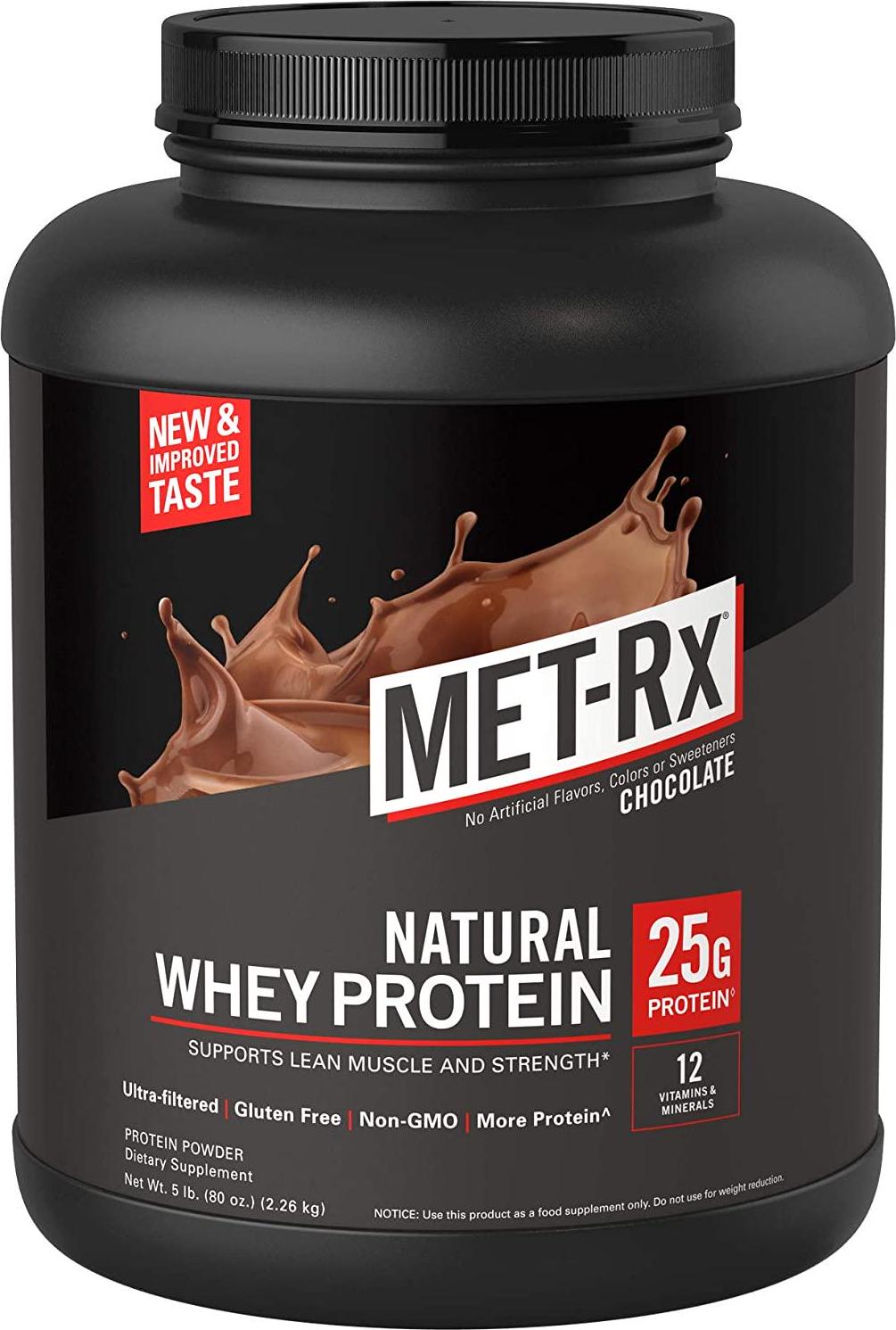 MET-Rx Natural Whey Protein Powder, Chocolate Protein Powder, 5 Lb