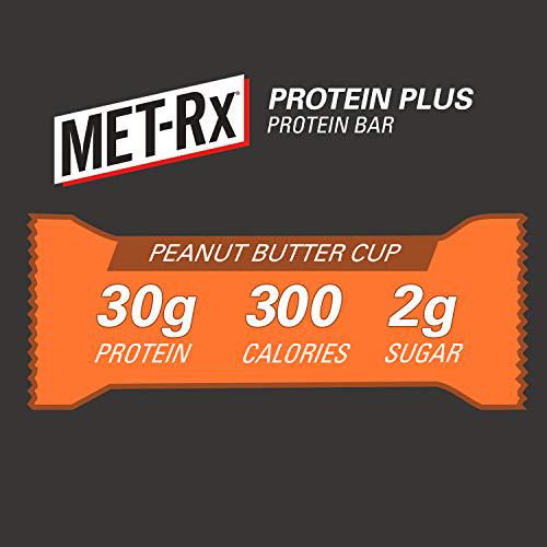 MET-Rx Protein Plus Protein Bar, Peanut Butter Cup, 4 Count Value Pack, High Protein Bar with Vitamins to Support Energy Levels and Muscle Strength, Gluten Free