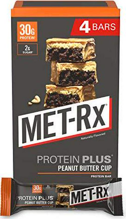 MET-Rx Protein Plus Protein Bar, Peanut Butter Cup, 4 Count Value Pack, High Protein Bar with Vitamins to Support Energy Levels and Muscle Strength, Gluten Free