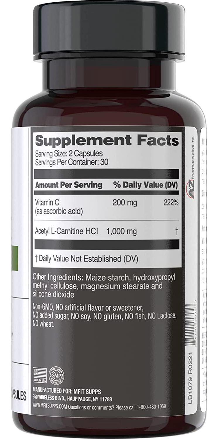MFIT Revitalize - 1000mg Acetyl-L-Carnitine for Cell Energy Boost, Memory, Focus and Mood Support - 30 Capsules