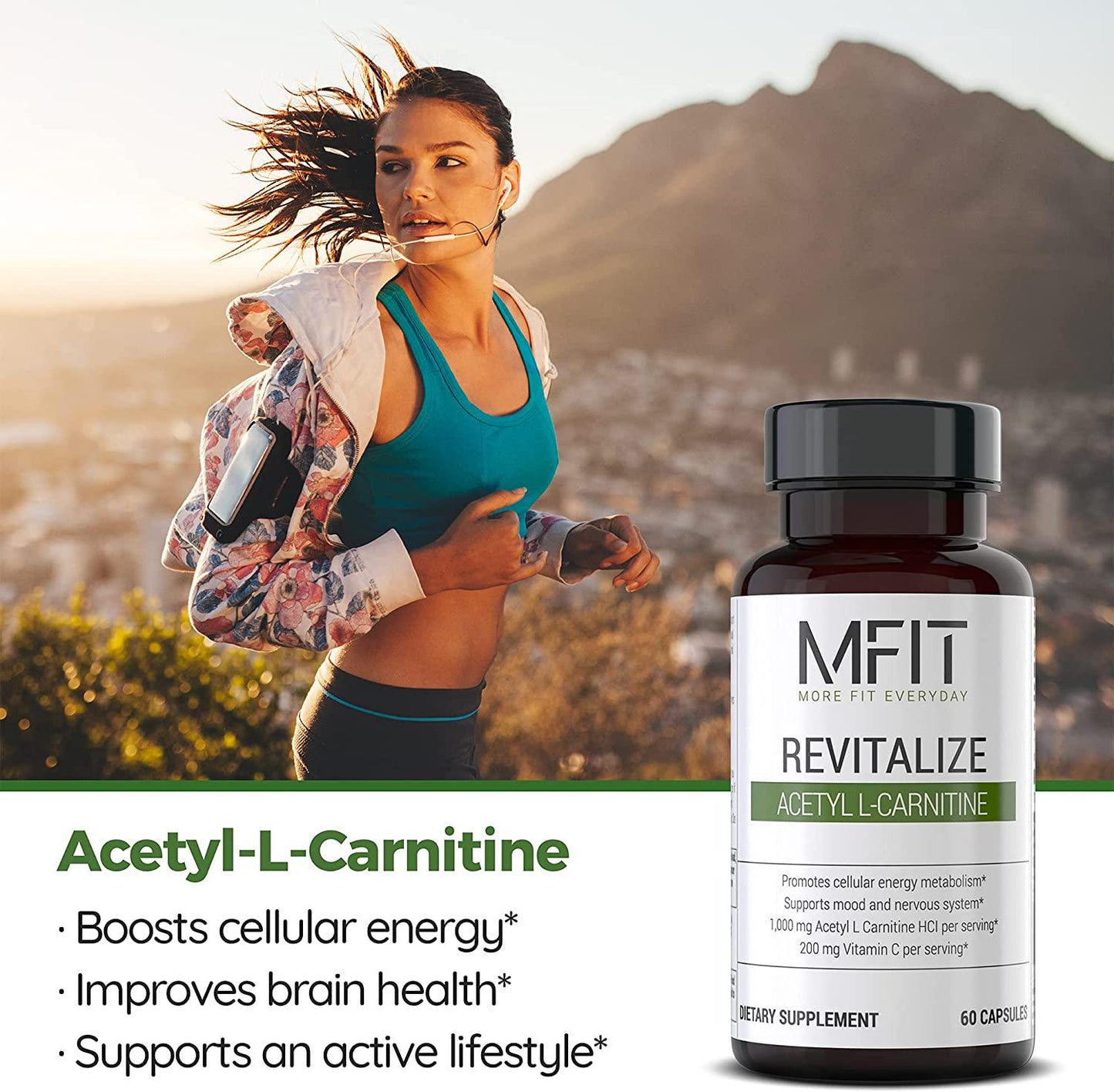 MFIT Revitalize - 1000mg Acetyl-L-Carnitine for Cell Energy Boost, Memory, Focus and Mood Support - 30 Capsules