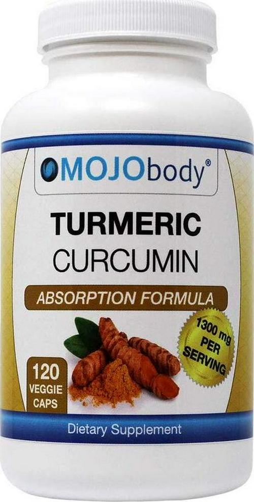 MOJObody Turmeric Curcumin C3 Complex High Absorption Formula with BioPerine Black Pepper, Natural Anti-Inflammatory, 1300mg Per Serving, 120 Veggie Capsules
