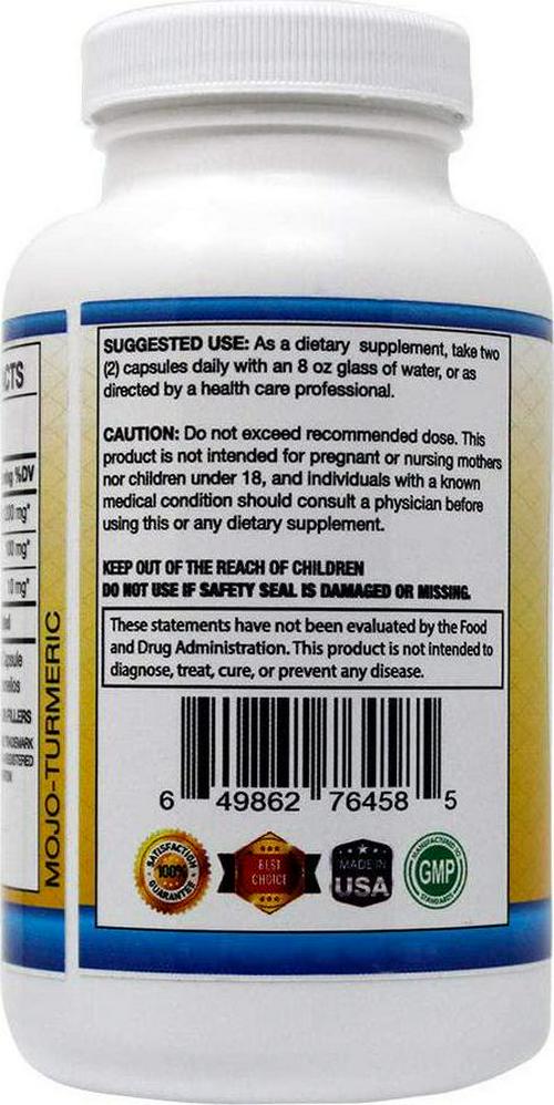 MOJObody Turmeric Curcumin C3 Complex High Absorption Formula with BioPerine Black Pepper, Natural Anti-Inflammatory, 1300mg Per Serving, 120 Veggie Capsules