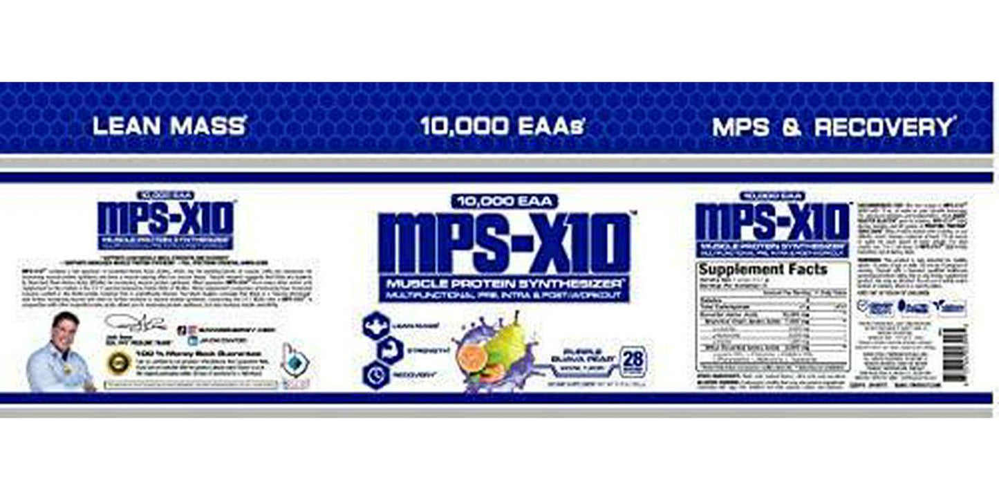 MPS-X10 Pre, Intra, Post Workout Muscle Protein Synthesizer 10,000 EAA Purple Guava Pear Flavor, 28 Servings