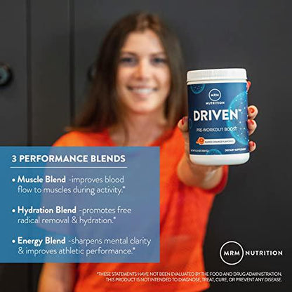 MRM Nutrition Driven Pre-Workout Powder | Mixed Berry Flavored | 125mg Caffeine | Pure Ingredients| Muscle + Hydration + Energy Blends | Performance Energy | Vegan + Gluten-Free | 29 Servings