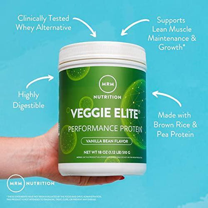 MRM Nutrition Veggie Elite Performance Protein | Chocolate Mocha Flavored| Plant-Based Protein| Easy to Digest | with BCAAs| Vegan + Gluten-Free | Clinically Tested| Digestive enzymes | 30 Servings