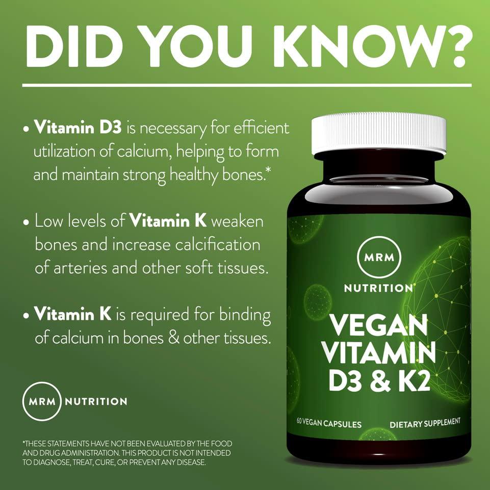 MRM Vegan Vitamin D3 and K2 Veggie Capsules, 60 Count