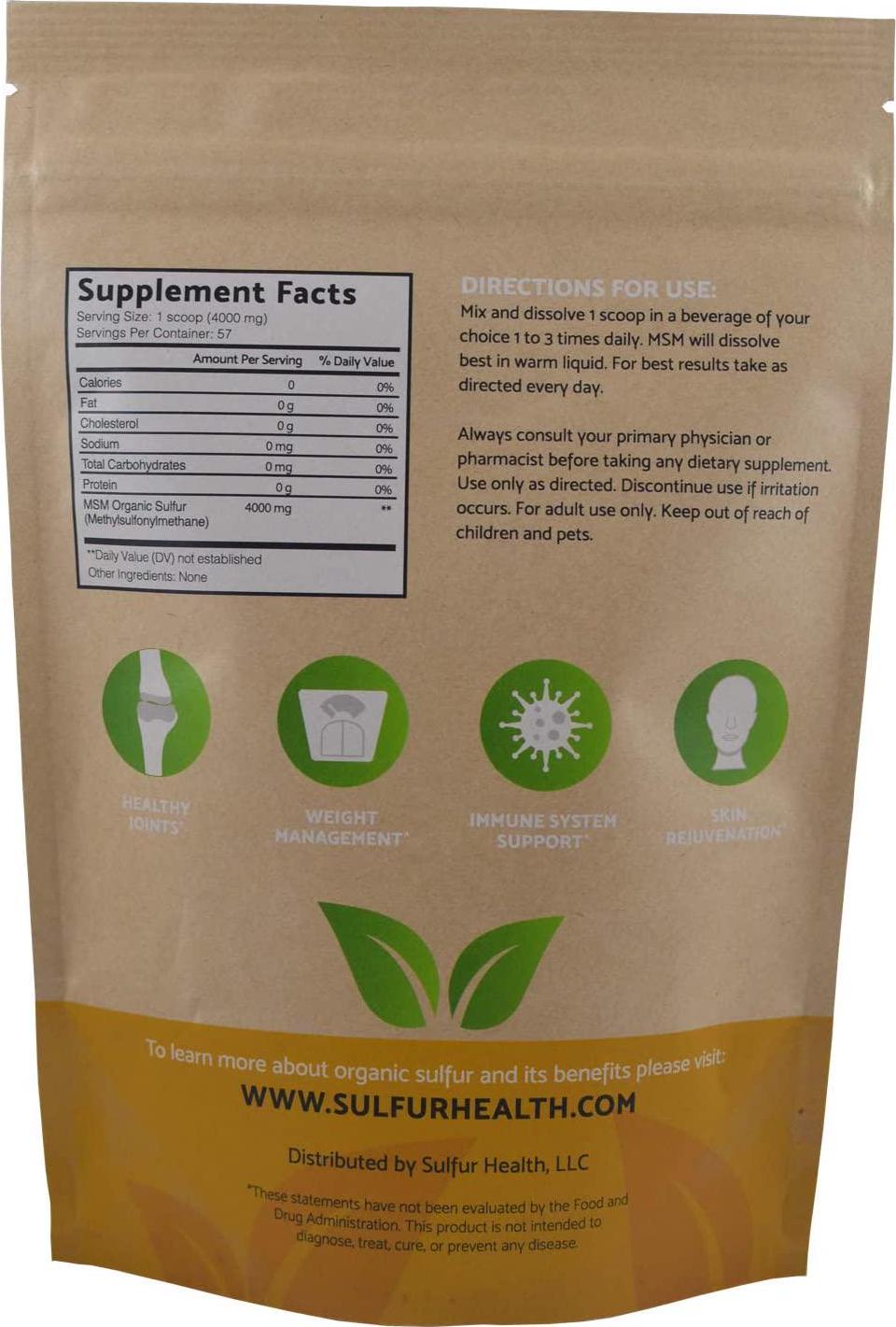 MSM Organic Sulfur - 99.9% Pure MSM Supplement - Lab-Tested and Certified **Same Day Priority Shipping** (1 Pound)