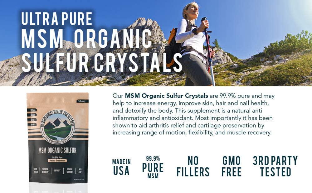 MSM Organic Sulfur Crystals by No Boundaries Health and Wellness - All-Natural, Premium Health Supplement: 99.9% Pure MSM - Benefits: Joint Pain, Allergies, Skin, Hair and Nail Health - No Fillers