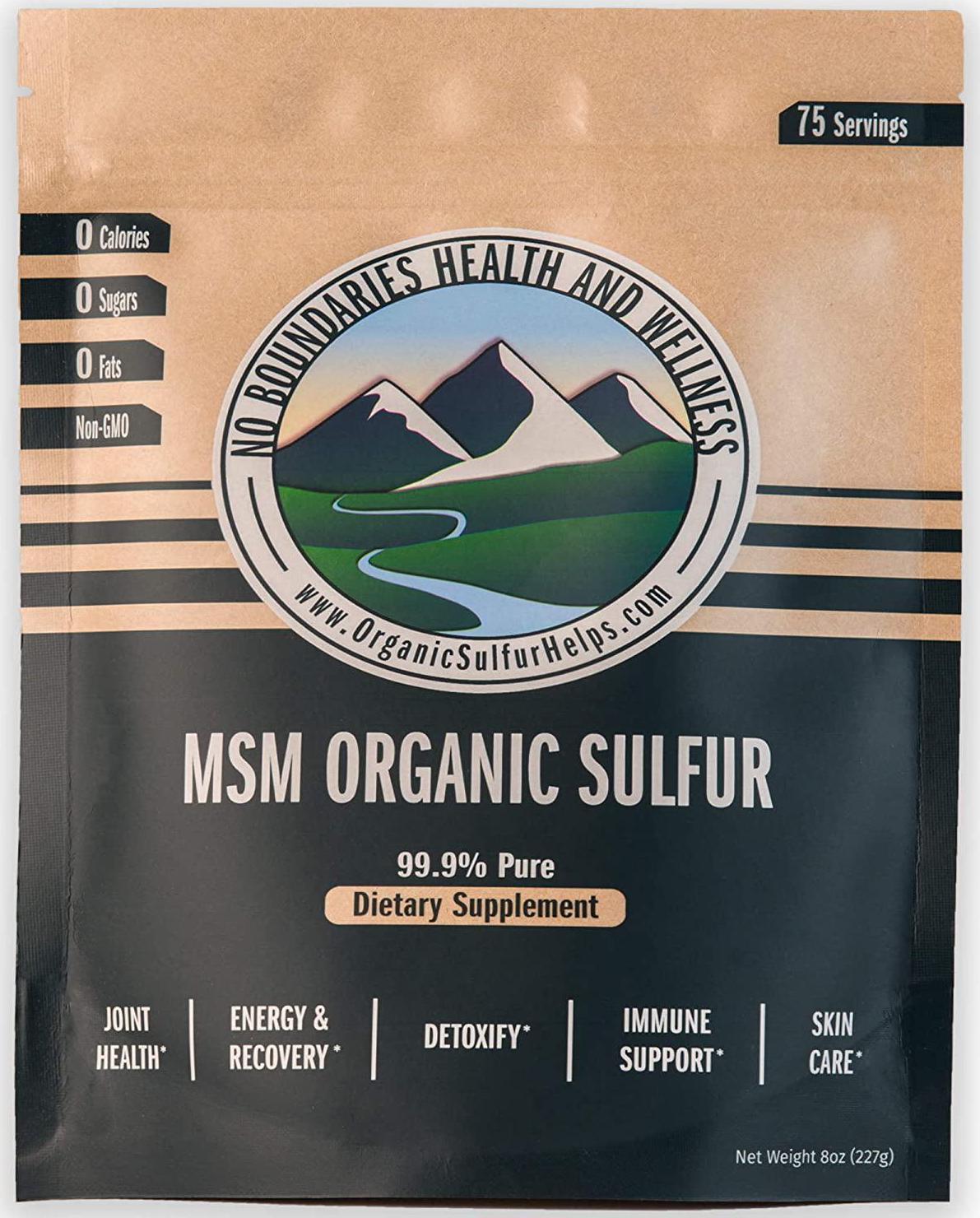 MSM Organic Sulfur Crystals by No Boundaries Health and Wellness - All-Natural, Premium Health Supplement: 99.9% Pure MSM - Benefits: Joint Pain, Allergies, Skin, Hair and Nail Health - No Fillers