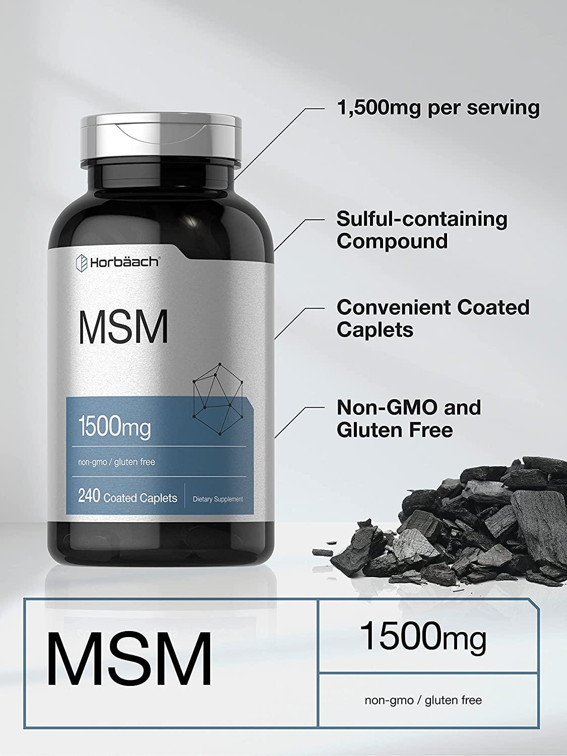 MSM Supplement | 1500mg per Coated Caplet | 240 Count | Vegetarian, Non-GMO, and Gluten Free Formula | Methylsulfonylmethane | by Horbaach