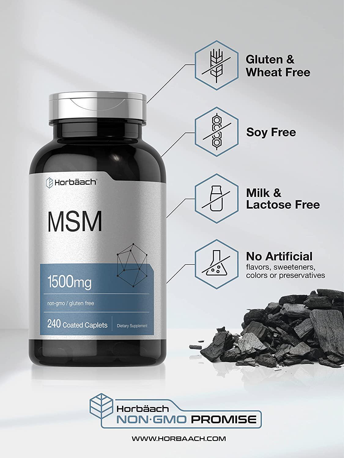 MSM Supplement | 1500mg per Coated Caplet | 240 Count | Vegetarian, Non-GMO, and Gluten Free Formula | Methylsulfonylmethane | by Horbaach