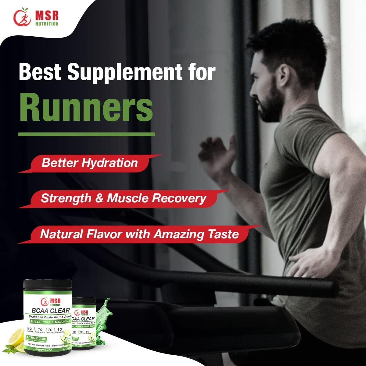 MSR BCAA Clear Lemon Lime , GLUTAMINE Enhanced for Strength , Stamina ,Endurance and Recovery 50 Serving