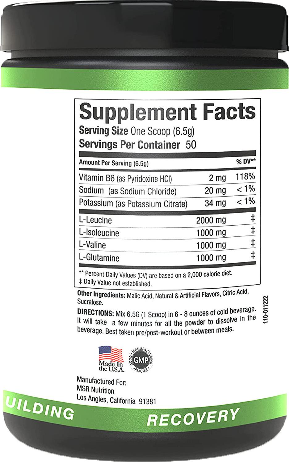 MSR BCAA Clear Lemon Lime , GLUTAMINE Enhanced for Strength , Stamina ,Endurance and Recovery 50 Serving