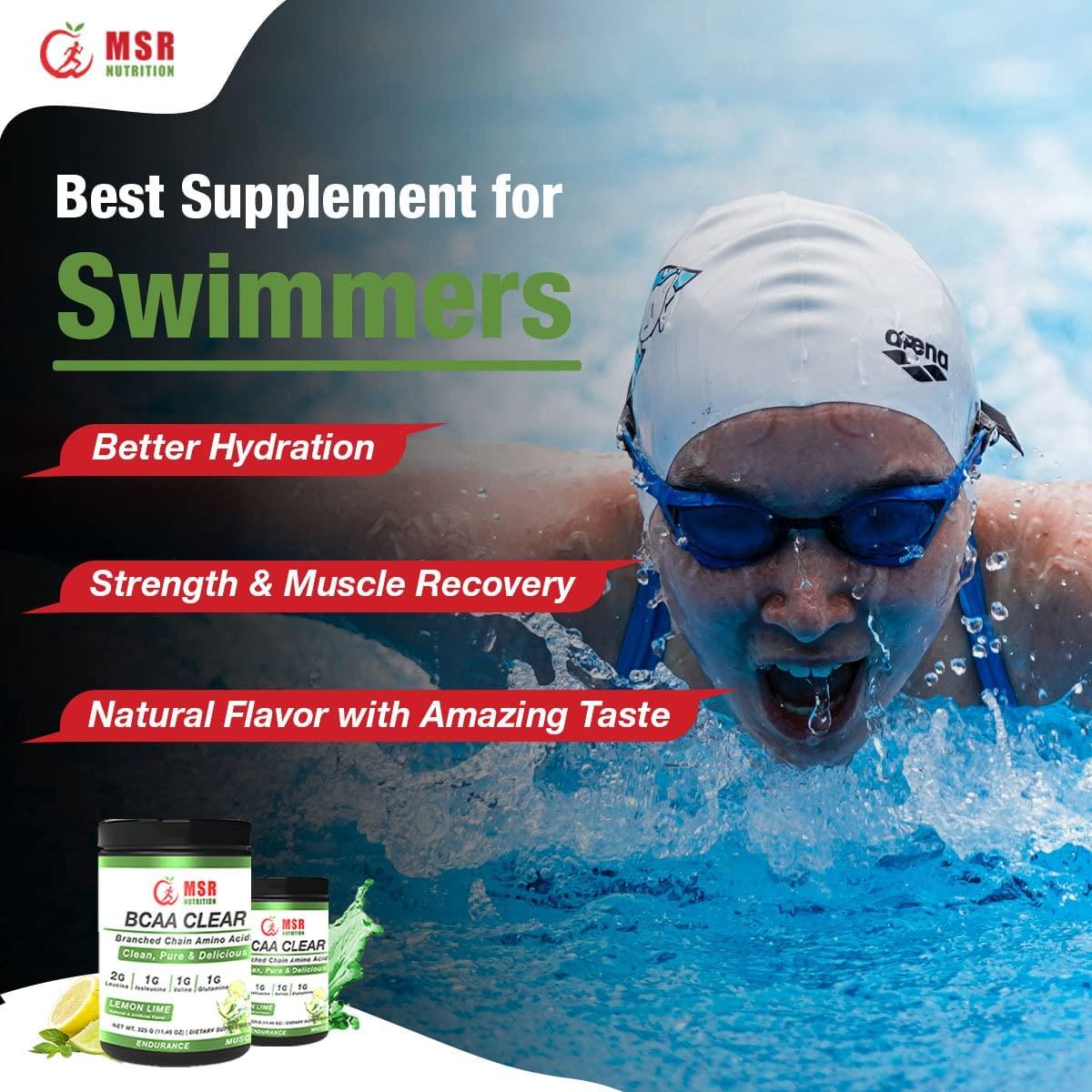 MSR BCAA Clear Lemon Lime , GLUTAMINE Enhanced for Strength , Stamina ,Endurance and Recovery 50 Serving