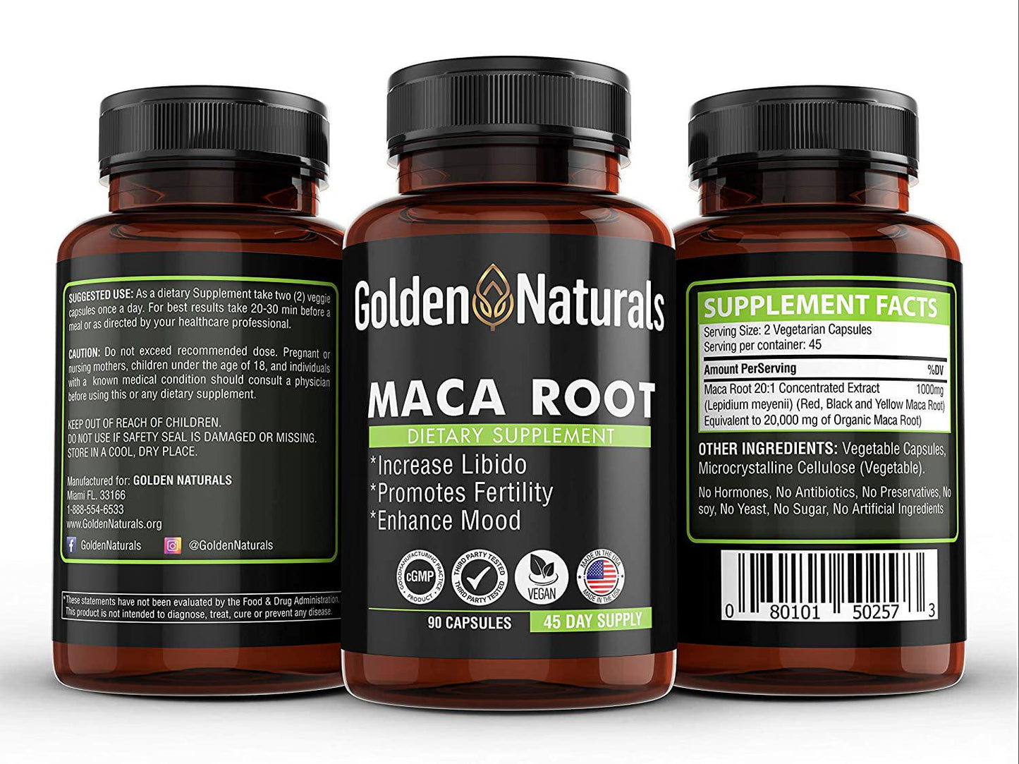 Maca Root 1000 Milligram, 20:1 Concentrated Extract, Reproductive Health and Mood Improvement - 90 Veggie Capsules