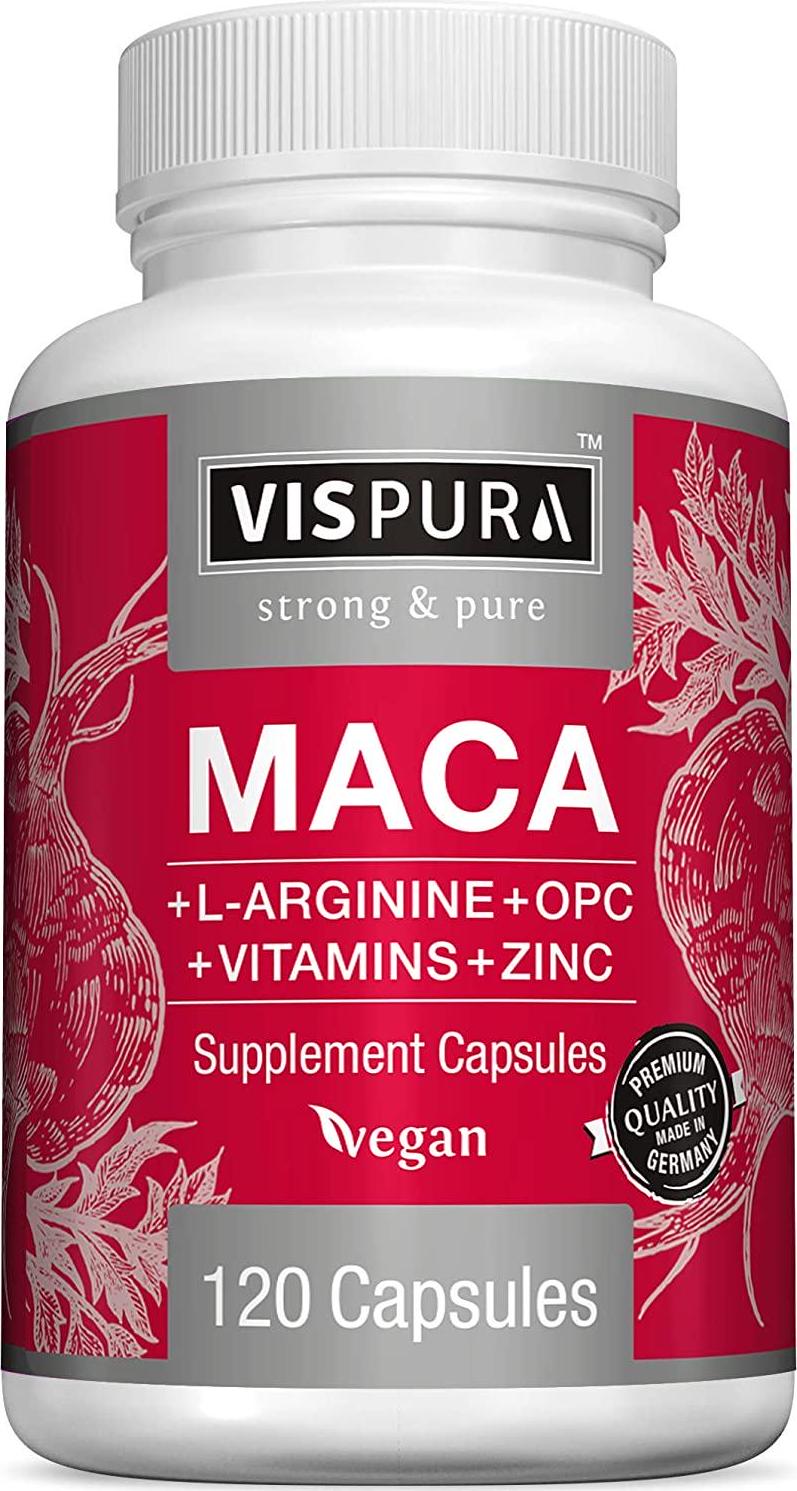 Maca Root Capsules 5000 mg + L-Arginine, Vitamins B6 + B12, OPC and Zinc, Energy Boosting Formula* for Men and Women, 120 Vegan Tablets with Organic Maca Peruana Extract