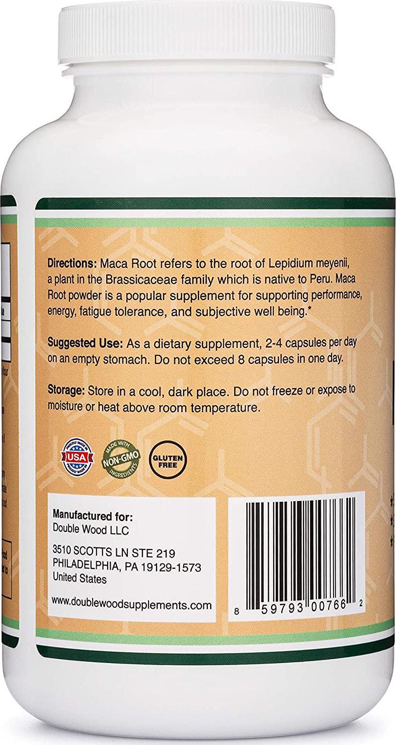 Maca Root Capsules (Black Maca Powder - 1,000mg per Serving) 300 Count for Men and Women. Grown in Peru (for Energy, Mood, Performance) Vegan, Made in USA by Double Wood Supplements