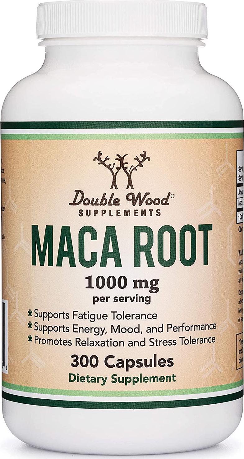 Maca Root Capsules (Black Maca Powder - 1,000mg per Serving) 300 Count for Men and Women. Grown in Peru (for Energy, Mood, Performance) Vegan, Made in USA by Double Wood Supplements