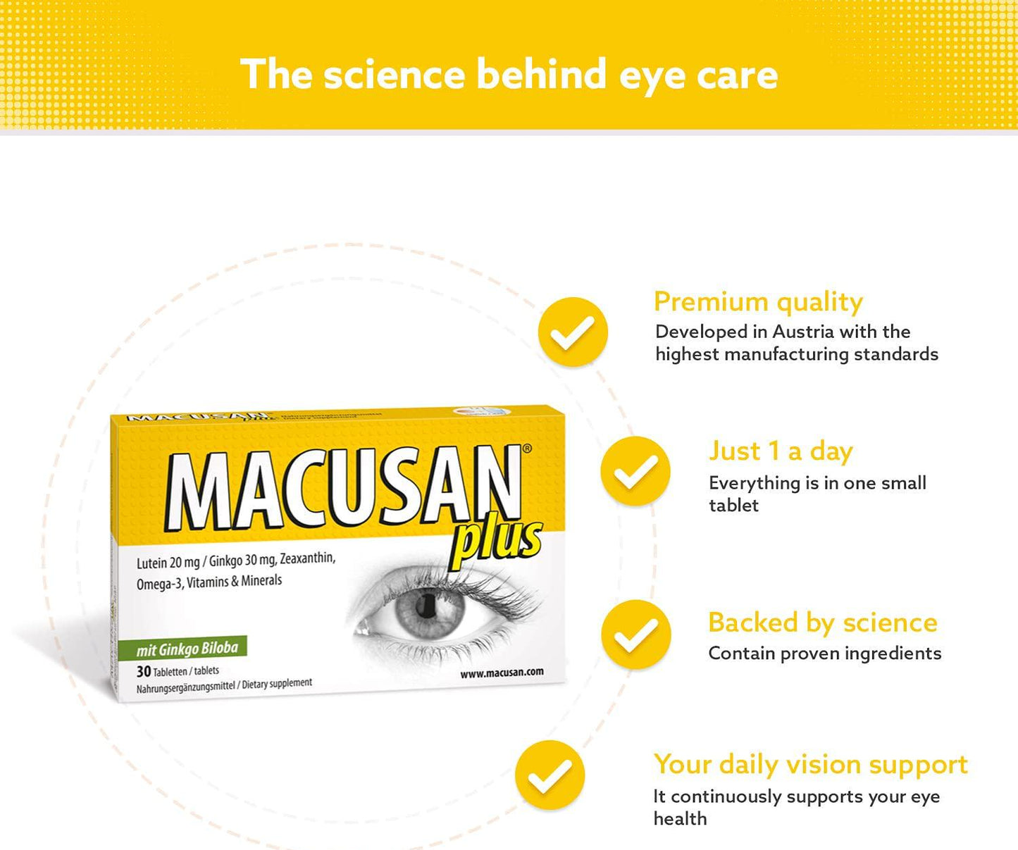 Macusan Plus Supplements for Eyes | Tablets for Age-Related Macular Health | Rapidly Increase Lacrimal Level of Macula with Ginkgo Biloba and Lutein | Suitable for Start of AMD | Lutein Eye Complex | Eye Supplements for AMD