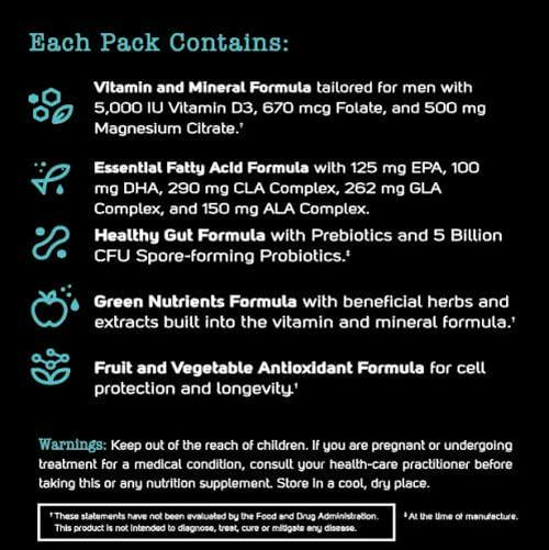 Made Man 360 Complete Daily Nutrition Packs for Men with Vitamins, Minerals, Omega-3s and Probiotics (30-Day Supply, 30 Count)