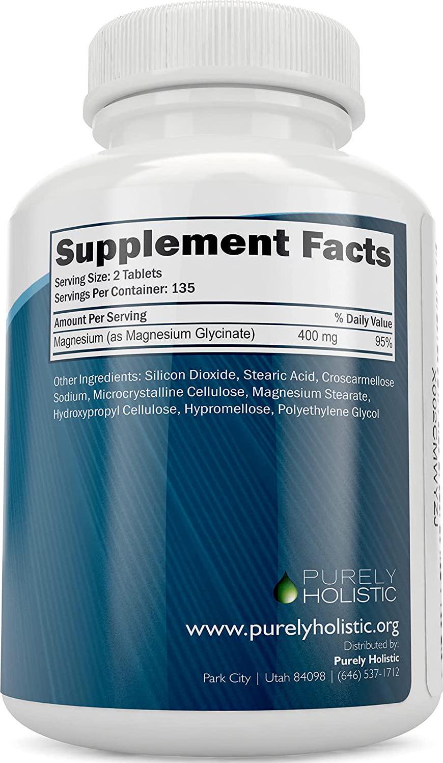 Magnesium Glycinate 400mg Tablets - 100% More 250 Magnesium Tablets (not Capsules), Highly Bioavailable, Chelated and Magnesium - Vegan and Vegetarian - Improved Sleep, Stress Relief and Cramp Defense