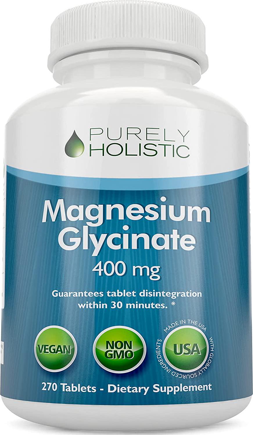 Magnesium Glycinate 400mg Tablets - 100% More 250 Magnesium Tablets (not Capsules), Highly Bioavailable, Chelated and Magnesium - Vegan and Vegetarian - Improved Sleep, Stress Relief and Cramp Defense