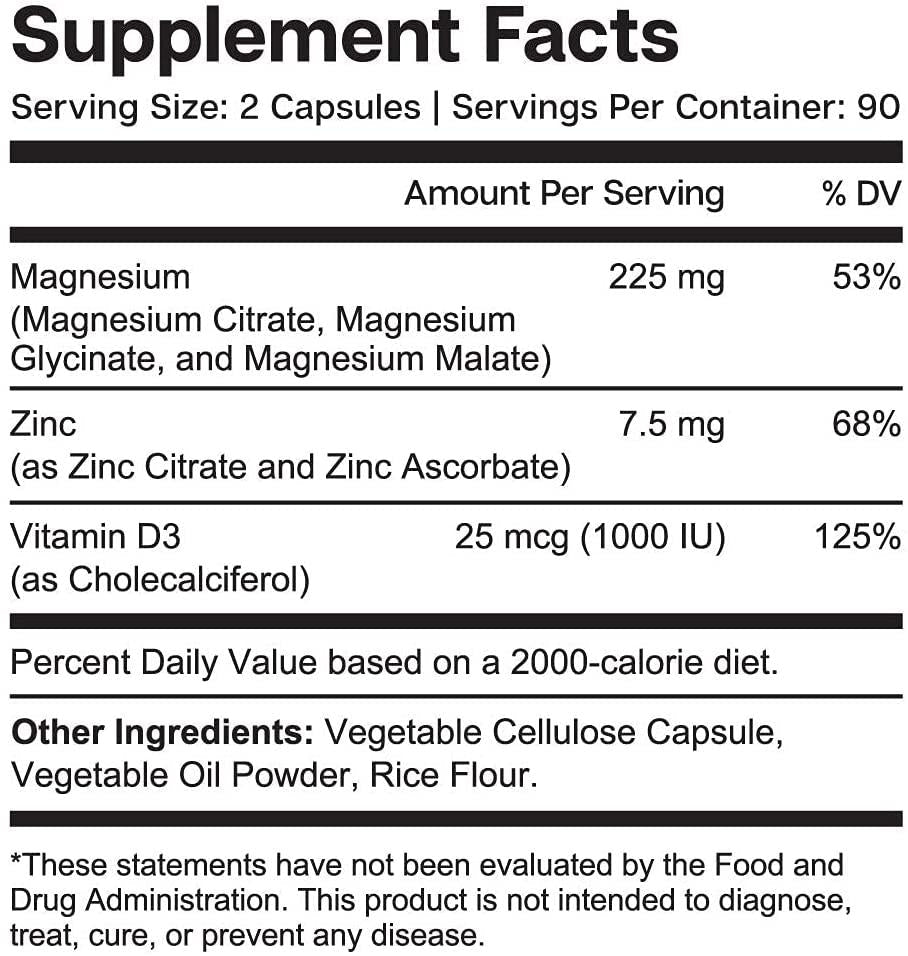 Magnesium + Zinc with Vitamin D3 by Essential Elements - Immune and Bone Support | Magnesium Glycinate, Citrate, Malate - Highly Bioavailable - 3 Month Supply