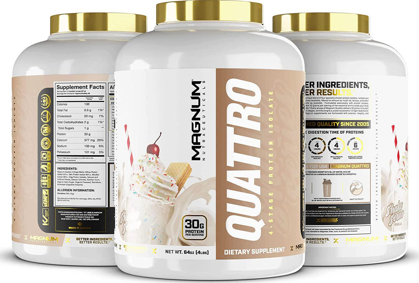 Magnum Nutraceuticals - Quattro Vanilla Shake Series - 4lb - Whey Protein