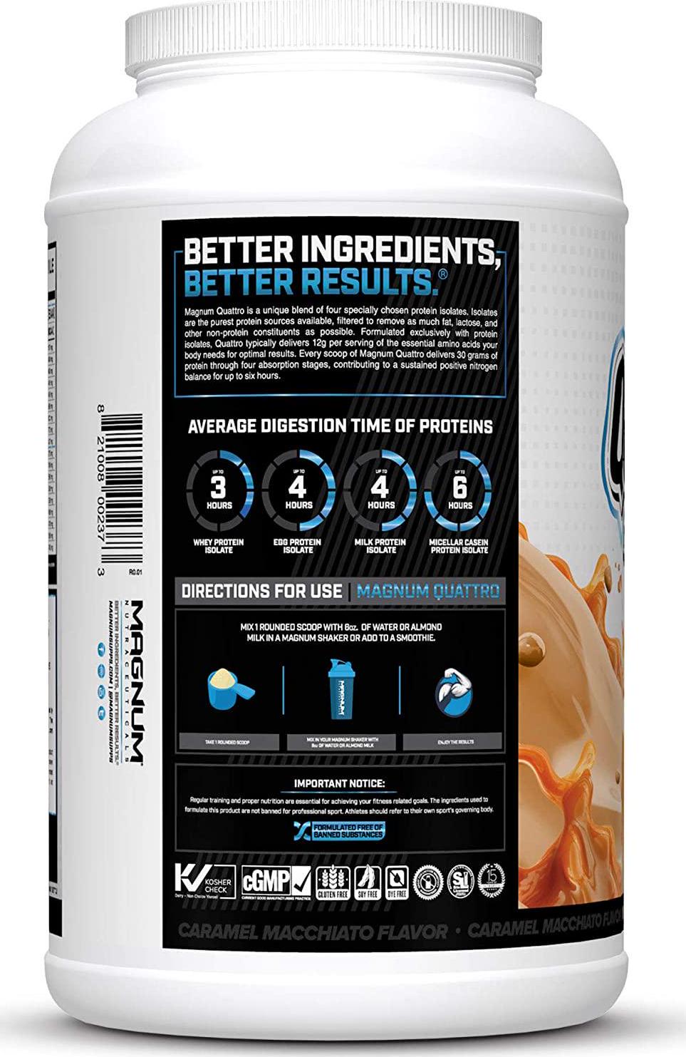 Magnum Nutraceuticals Quattro Protein Powder - 2lbs - Iced Caramel Macchiato - Protein Isolate - Lean Muscle Creator - Metabolic Optimize