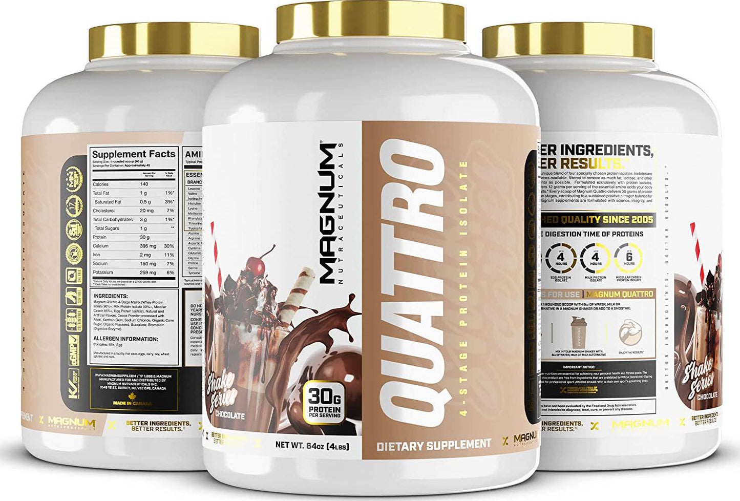 Magnum Nutraceuticals - Quattro Chocolate Shake Series - 4lb - Whey Protein