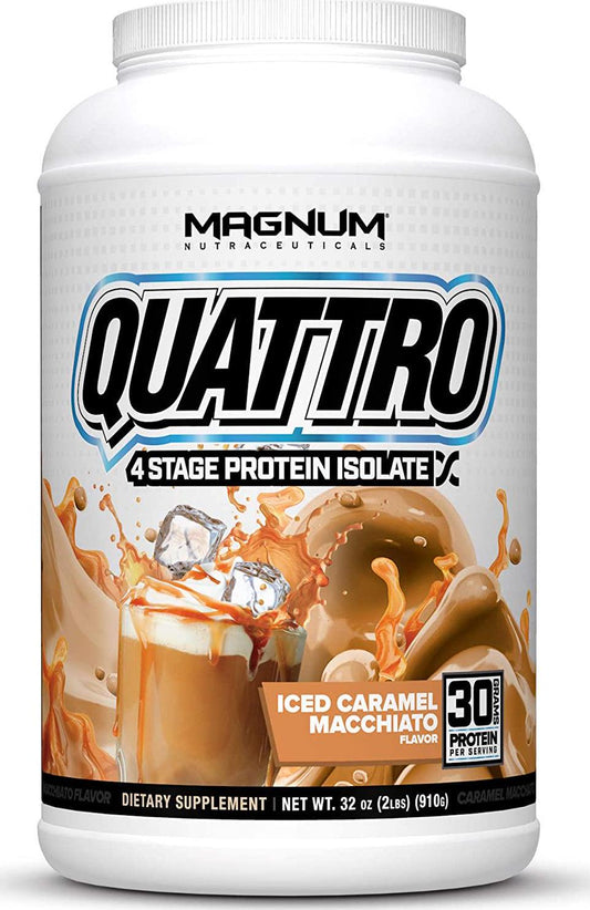 Magnum Nutraceuticals Quattro Protein Powder - 2lbs - Iced Caramel Macchiato - Protein Isolate - Lean Muscle Creator - Metabolic Optimize