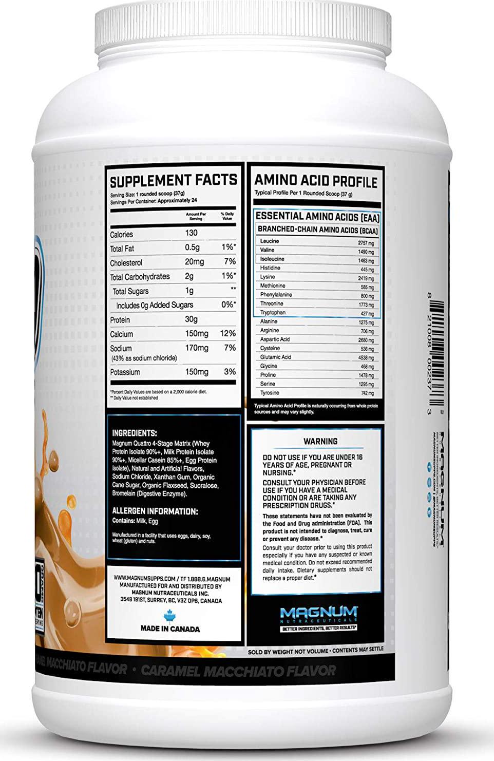 Magnum Nutraceuticals Quattro Protein Powder - 2lbs - Iced Caramel Macchiato - Protein Isolate - Lean Muscle Creator - Metabolic Optimize