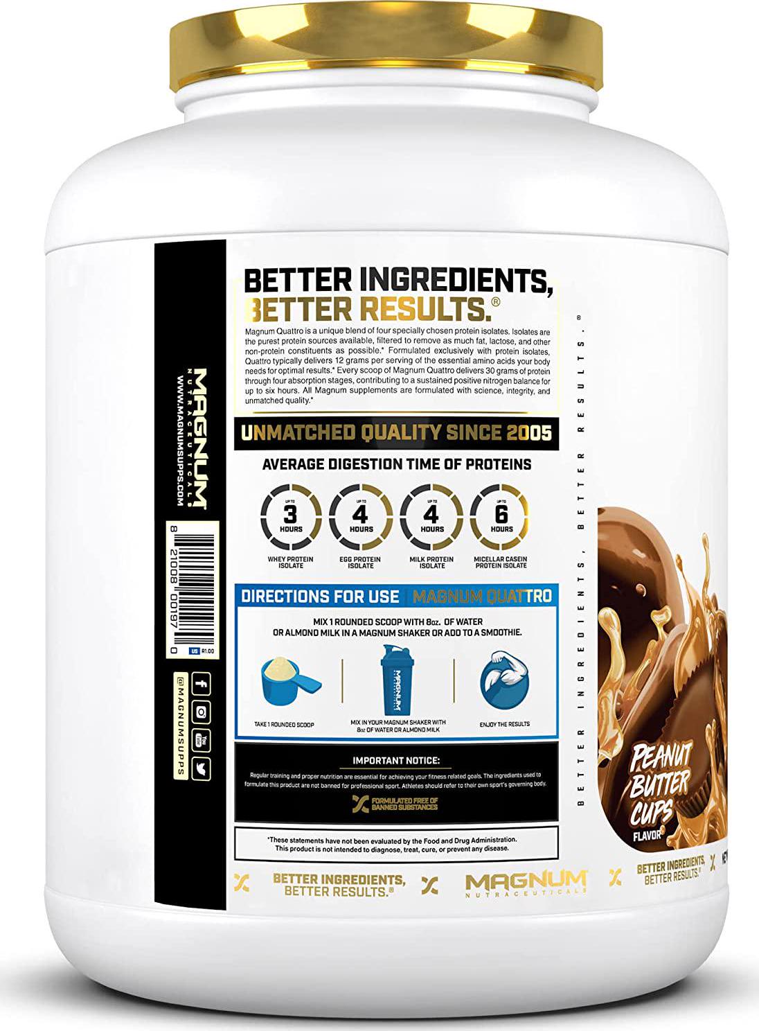 Magnum Nutraceuticals Quattro Protein Powder - 4lbs - Peanut Butter Cups - Protein Isolate - Lean Muscle Creator - Metabolic Optimize