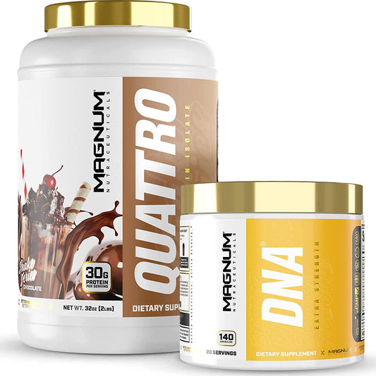 Magnum Nutraceuticals Quattro Chocolate 2lb Shake Series with DNA Extra Strength Enhancer and Muscle Builder (Capsules)