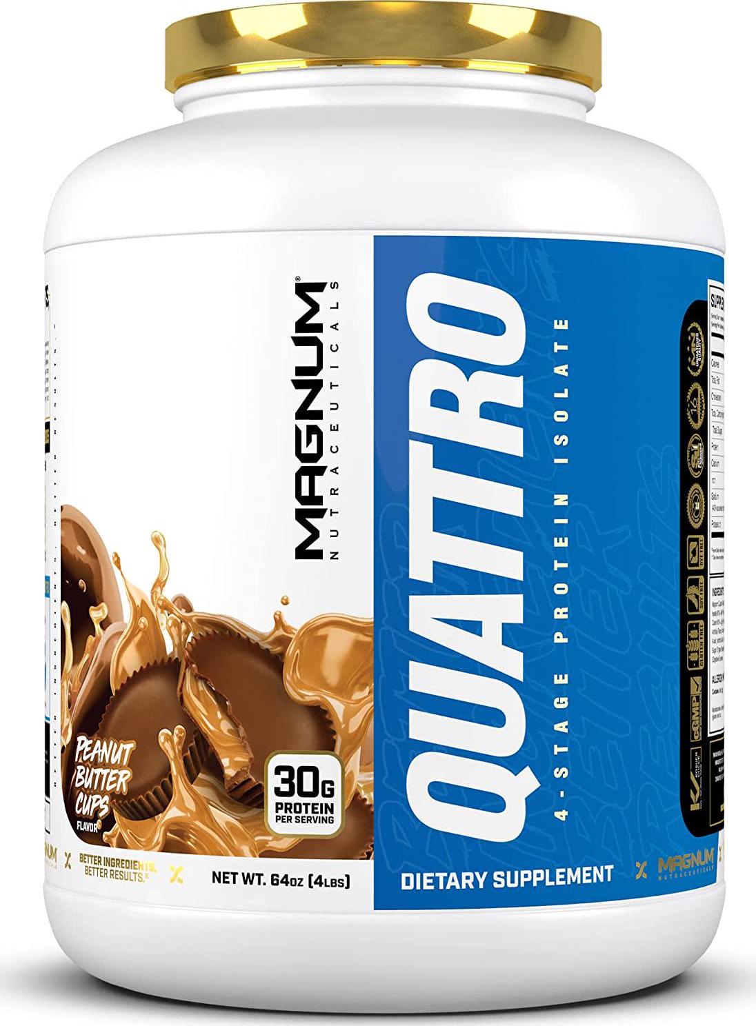 Magnum Nutraceuticals Quattro Protein Powder - 4lbs - Peanut Butter Cups - Protein Isolate - Lean Muscle Creator - Metabolic Optimize