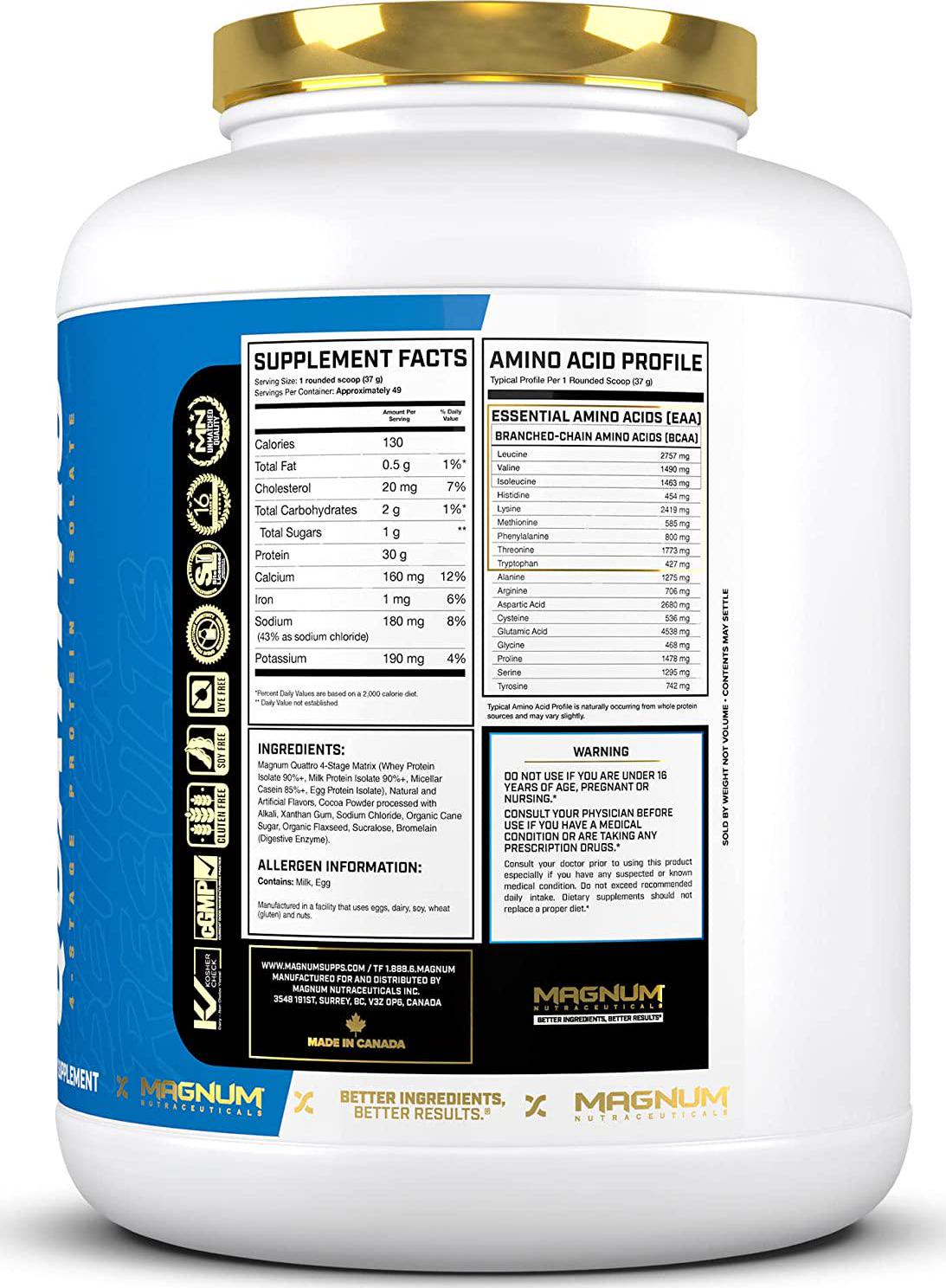 Magnum Nutraceuticals Quattro Protein Powder - 4lbs - Peanut Butter Cups - Protein Isolate - Lean Muscle Creator - Metabolic Optimize