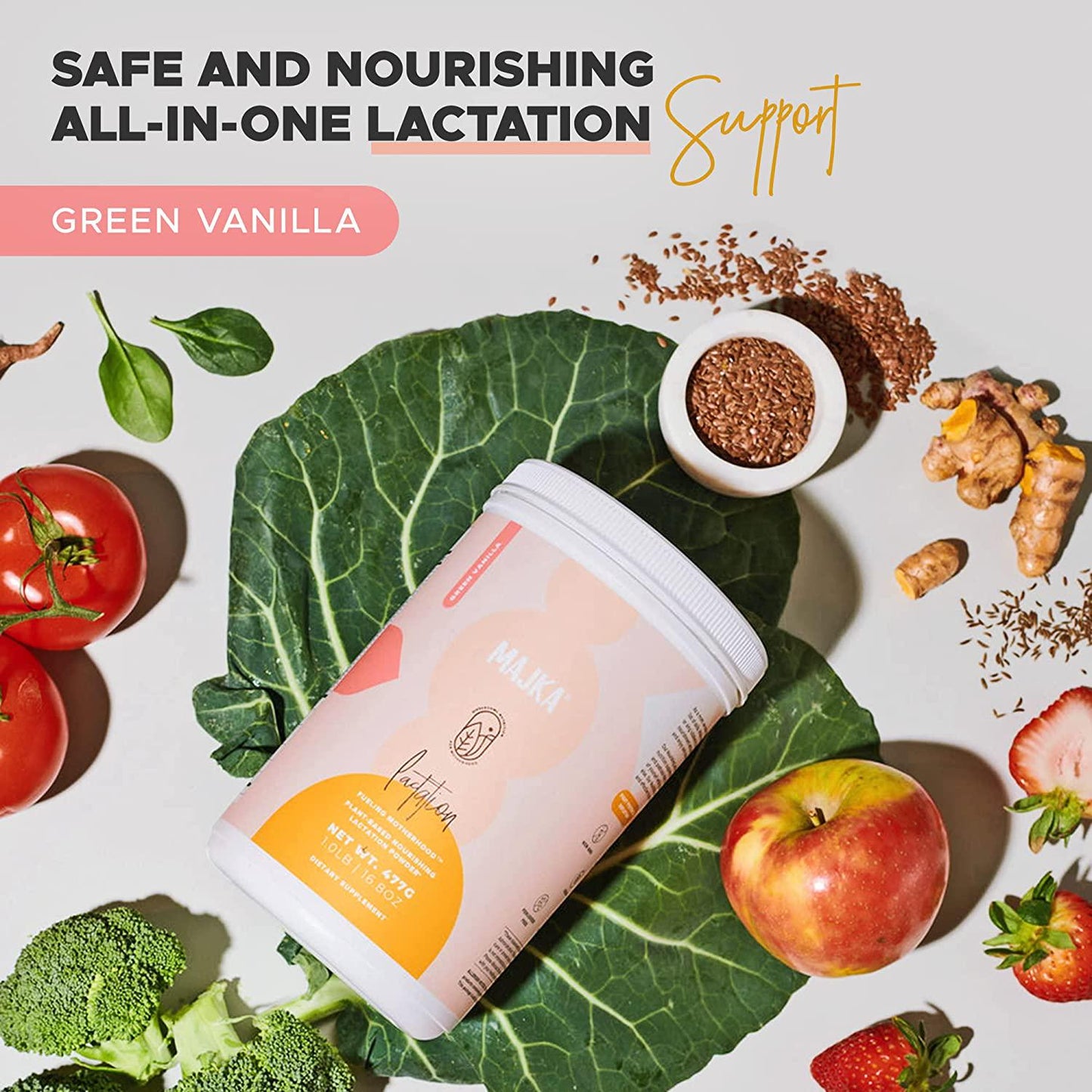 Majka | Breastfeeding Protein Powder | Complete Postnatal Vitamin | Lactation Supplement to Promote Healthy Breast Milk Supply | Gluten Free and Vegan (Green Vanilla)