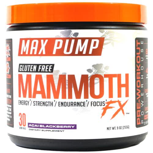 Mammoth Labs Pump Pre Workout- 30 Servings | Explosive Energy and Focus with Nitric Oxide Boosters- Build Muscle and Increase Endurance| Sugar Free, Natural Gluten Free Energy for Men and Women