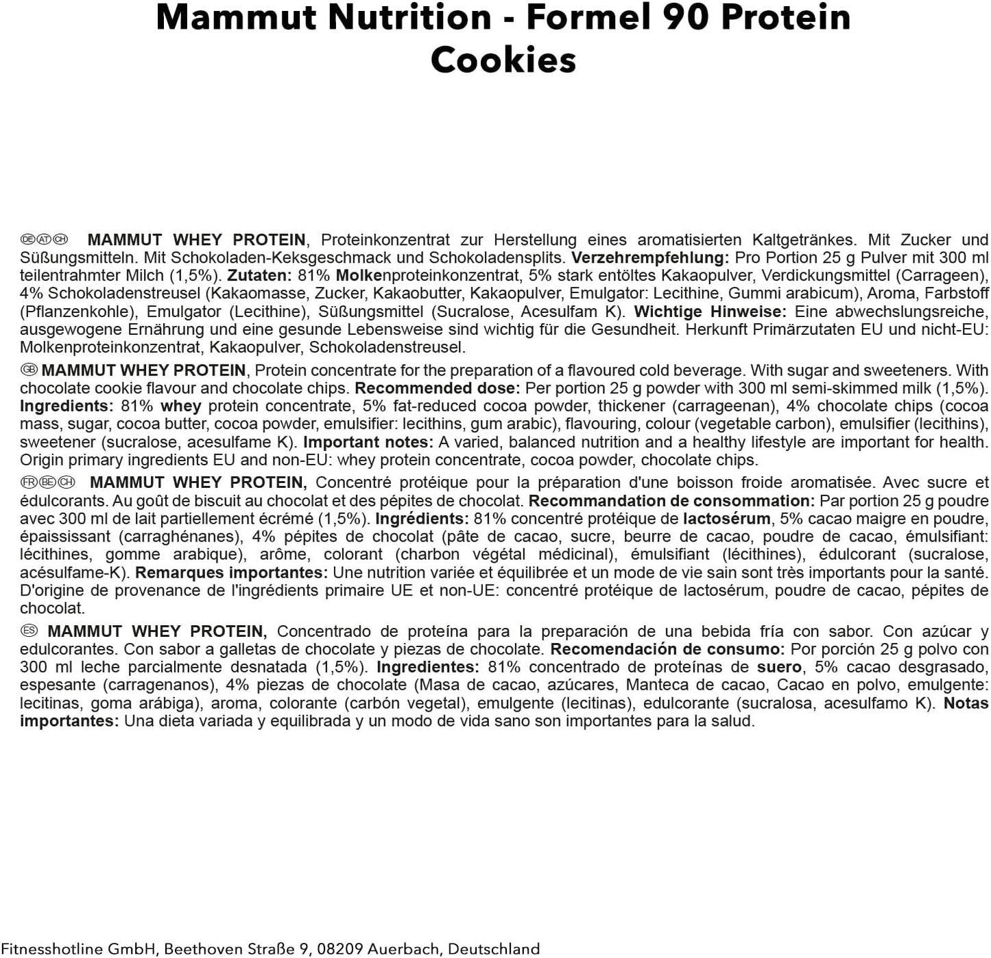 Mammut Formel 90 Protein Cookies, 3 kg