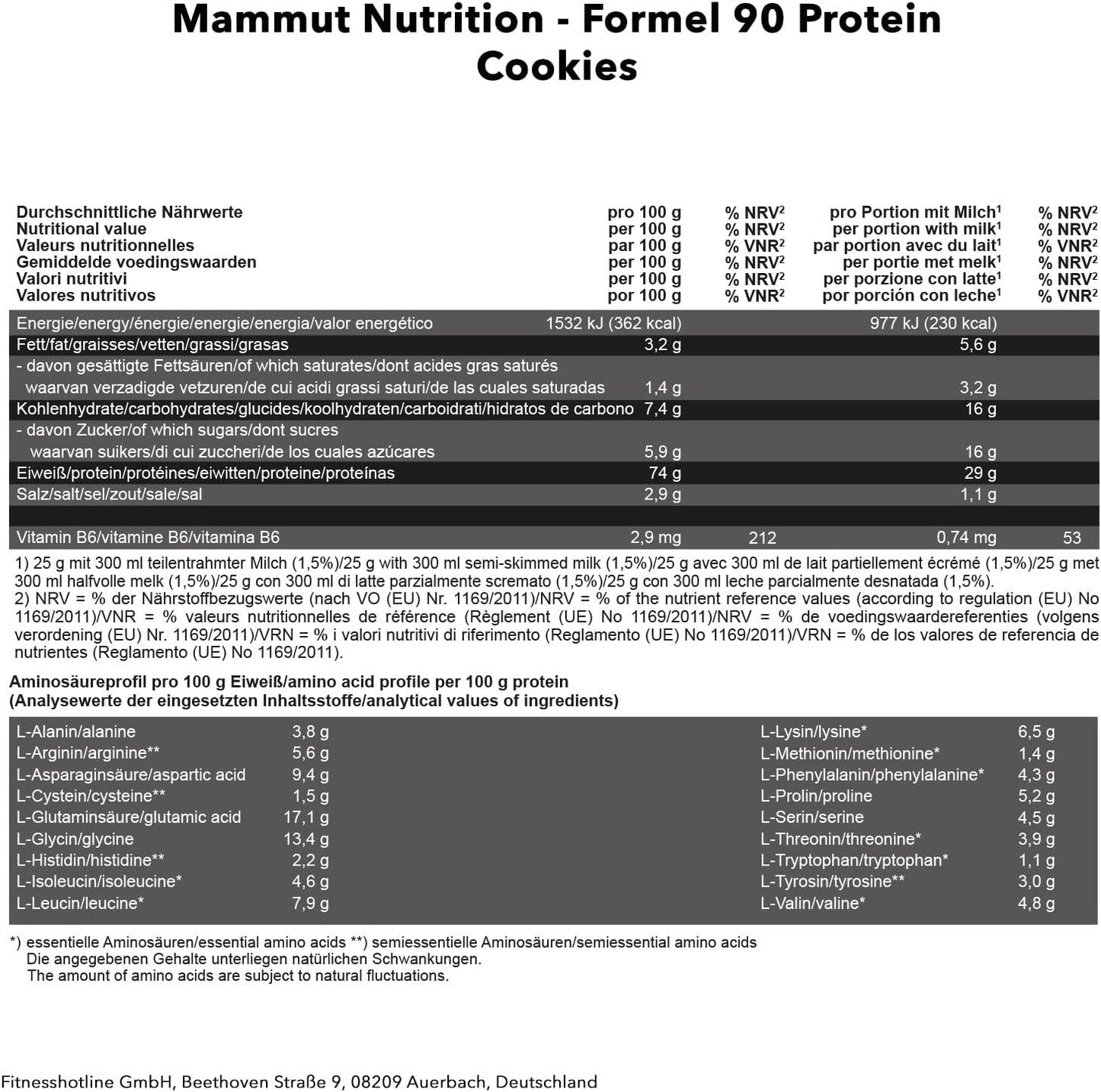 Mammut Formel 90 Protein Cookies, 3 kg