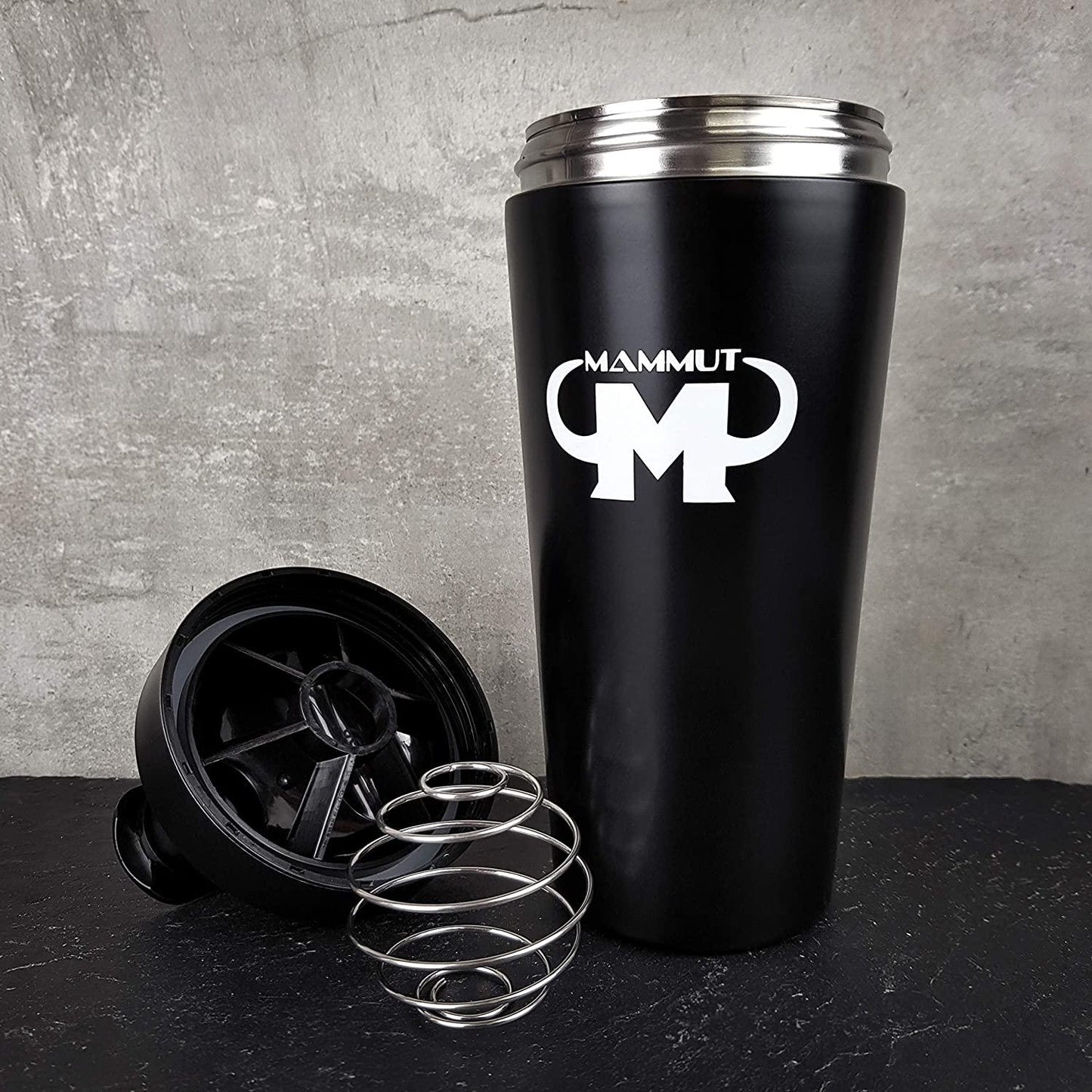 Mammut Nutrition Stainless Steel Protein Shaker with Integrated Sieve and Spiral Ball - Black