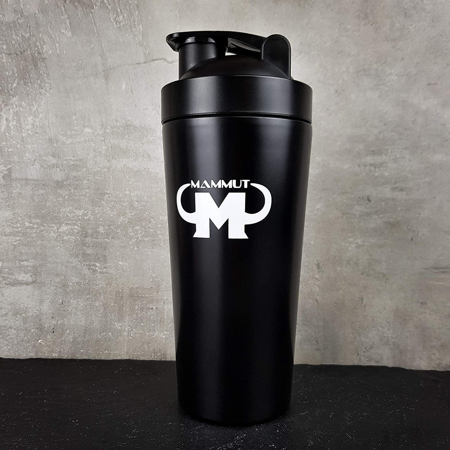 Mammut Nutrition Stainless Steel Protein Shaker with Integrated Sieve and Spiral Ball - Black